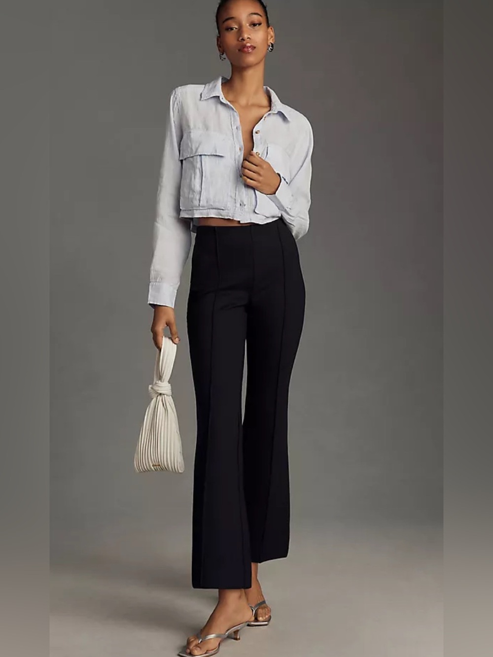 Anthropologie Maeve The Margot Kick Flare Tailored Pants in solid black